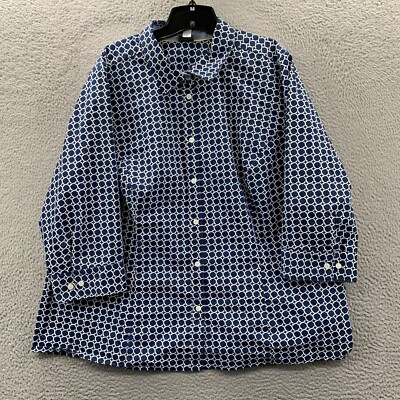 BASIC EDITIONS Shirt Womens 2X Button Up Blouse Top Geometric