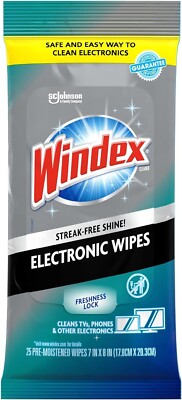 Windex Electronics Wipes, Pre-moistened Screen Wipes,25 Count *new*