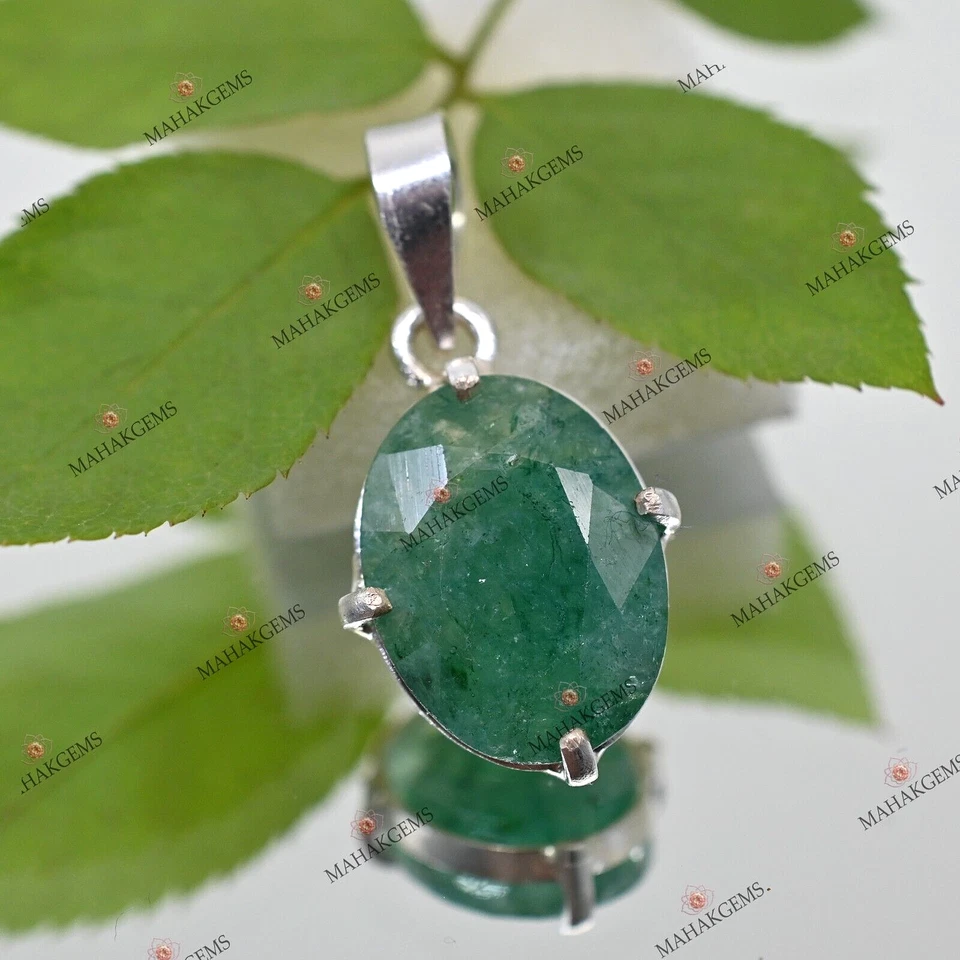 Кулон из серебра 925 пробы с натуральным зеленым изумрудом 20 карат — сертифицированный элегантный драгоценный камень - Изображение 2 из 4