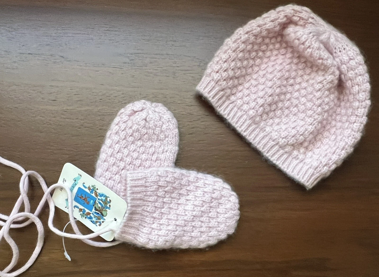 NWT Authentic Portolano Kids Cashmere Beanie & Mittens Set NWT Sz 6-9 Months