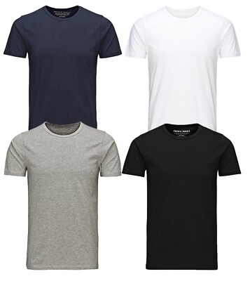 Jack & Jones New Mens Crew Neck Slim Fit T-shirt Stretchy Plain Cotton Tee