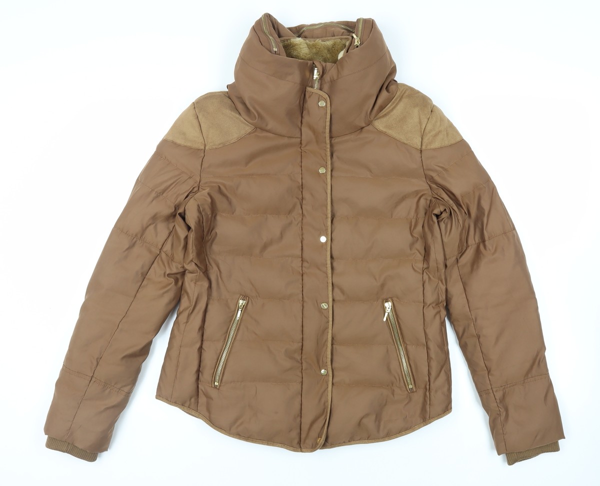 Giordano Womens Brown Quilted Jacket Size XL Zip Zipped Pockets