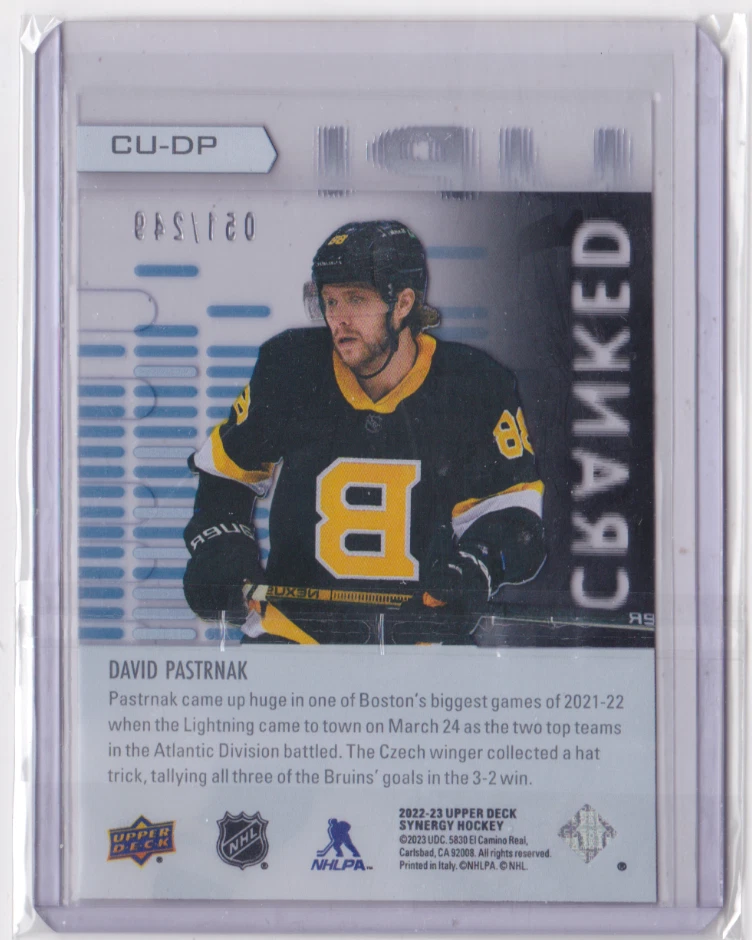 2022-23 UD SYNERGY CRANKED UP! BLUE PARALLEL 51/249 DAVID PASTRNAK #CU-DP BRUINS - Image 2 of 2