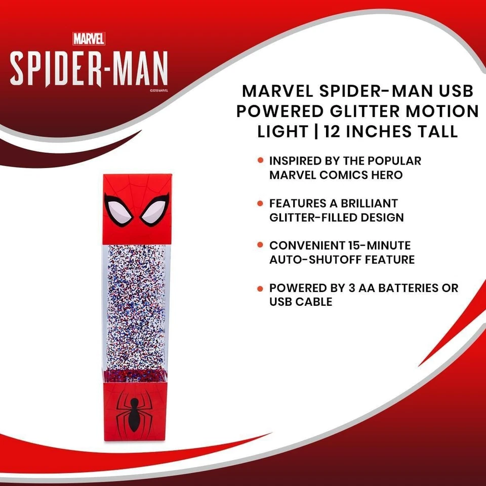 Светодиодная блестящая лампа движения Marvel Spider-Man с питанием от USB — 12 дюймов в высоту - Изображение 4 из 4