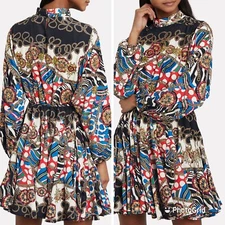 Rhode Caroline Chain Print Mini Dress Beaded Colorful Fit Flare Sz Small Sequin
