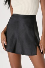 Women High Waisted Satin Silky Skirt Elastic Waist Split Slit Mini Short Skirts