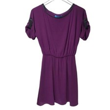 Alice + Olivia Size S Silk Blend Faux Leather Trim Roll Tab Mini Dress in Purple