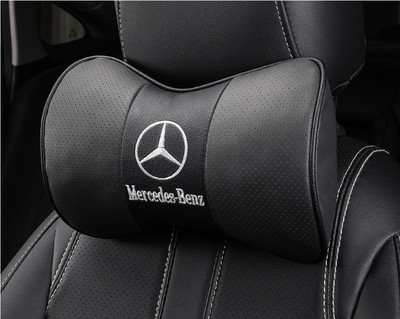 2 Stück Schwarz Farbe Echtleder Autositz Nackenkissen Auto Kopfstütze Für Benz