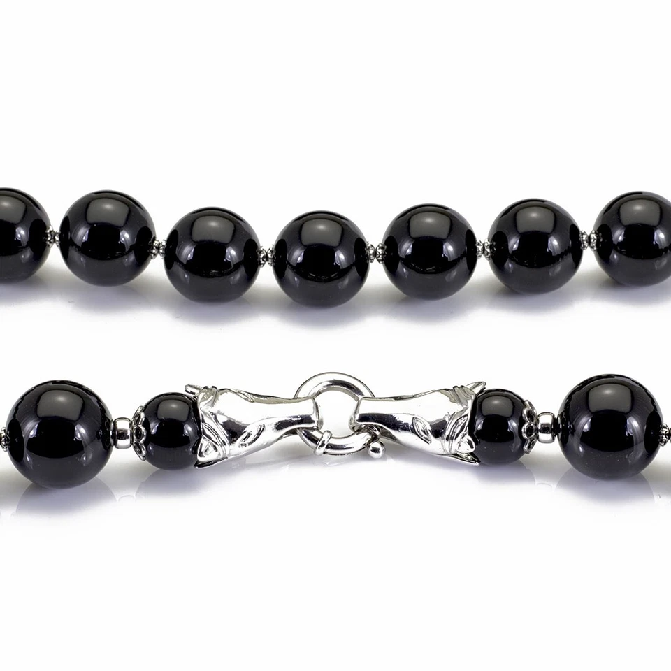 Collana Onice sfere naturale girocollo donna pietre dure argento testa cavallo - Immagine 2 di 4