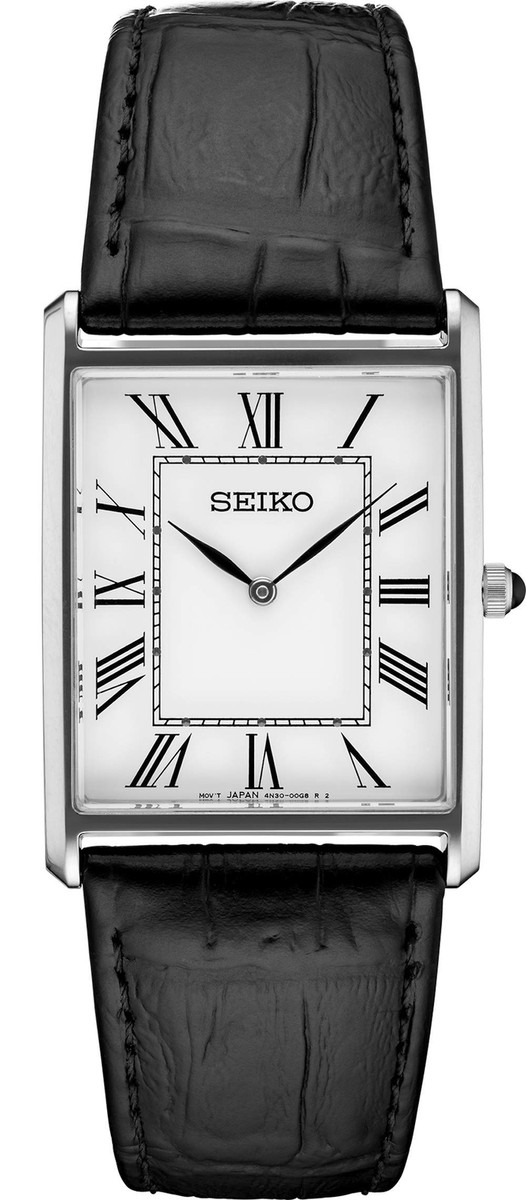 Seiko,men Square Black Leather Watch SWR049 | eBay