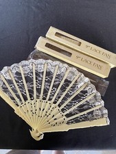 Two Ivory Plastic, White Lace Fan, New In Boxes
