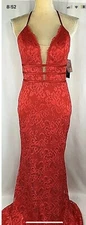 Betsy Adam Dress Maxi 6 Gown Mermaid Formal Evening Sleeveless Stretchy Red New