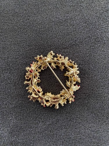 Rucinni Fall Wreath Brooch/Pendant Gold Plated Preciosa Crystals Signed - Picture 5 of 5