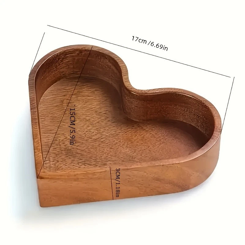 Creative Heart Tray Creative Heart Shaped Wood Tray 1pc Stacked Walnut-Colored - Image 2 of 4