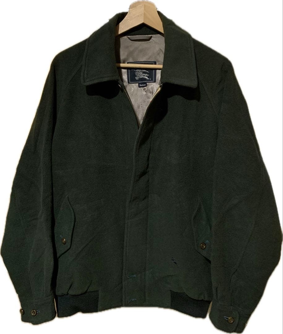 Burberrys 90s Angora Wool Harrington M Green Horse Logo Swing Top Used