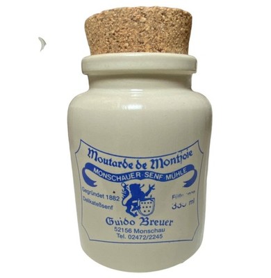 Vtg 1991 Mustard Pot Stoneware Cork Stopper Monschaeur Senf Muhle ~ Germany EUC