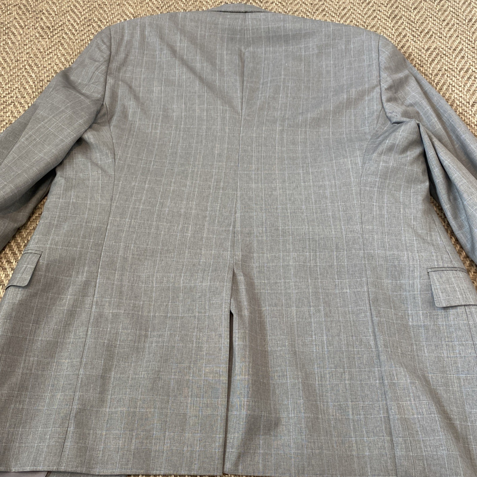 Hart Schaffner Marx Blazer Mens Size 43R Gray Blue Plaid Super 130s Guabello USA