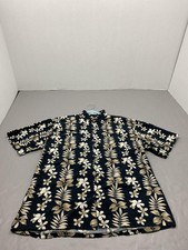 Pierre Cardin Shirt Mens Large Blue Floral Hawaiian Short Sleeve Button Up