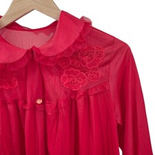 Vintage Nancy King Red Nylon Satin Long Nightgown Lingerie Size Large