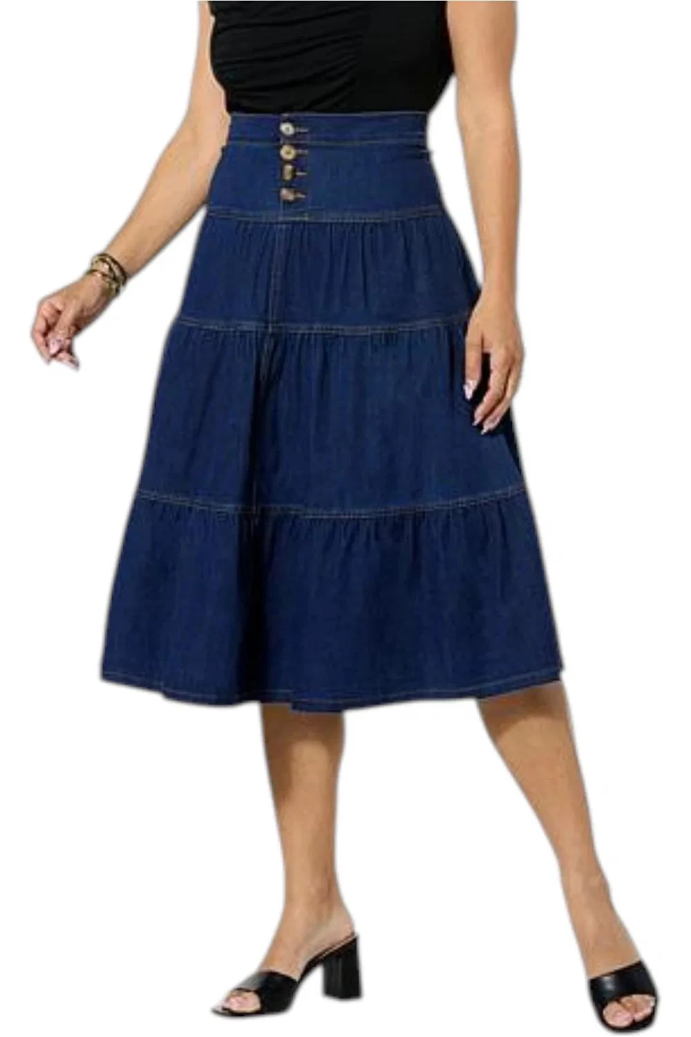 DG2 by Diane Gilman Women's Dream Drape Tiered Skirt Indigo