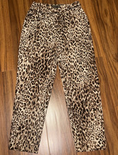 one Women's Brown Black Beige Leopard Animal Print Tie Waist Pants Regular
