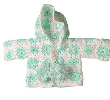 Vintage Hand Crochet Baby Sweater Hoodie Newborn Button Up