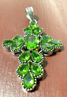 T U R M A L I N EDELSTEIN HANDGEFERTIGT 925 STERLINGSILBER KREUZANHÄNGER