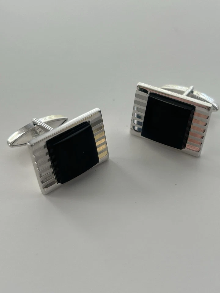Accesorios Swank Gemelos de Colección Genuinos Onyx Grand Prix Hombre con Caja Original Foto 2 de 4