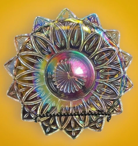 VTG Iridescent Carnival Federal Glass Clear Salad Plate Star Petal Shape 9 1/4"