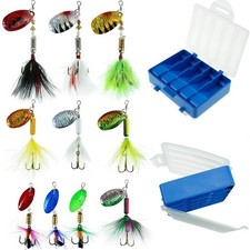 10pcs Spinner Lures Baits with Tackle Box, Bass Trout Salmon Hard Metal Roost...