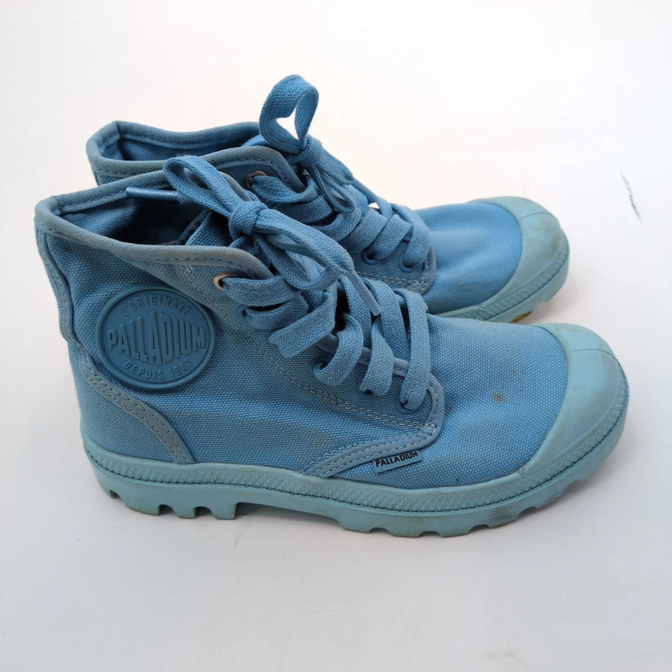 Botas de lona Palladium Pampa Hi Varsity azules para mujer 5/jóvenes 3,5 con cordones retro Foto 2 de 4