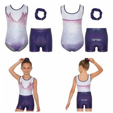 Girls Gymnastics Skating Outfits Bodysuit Set Yoga Leotard Biketard Sleeveless