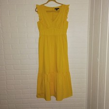 Maggy London Sleeveless Ruffle A-Line Maxi Dress Lemon Zest Yellow Women Size 12