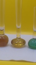 3 x Vintage Art Glass Bubble Base Bud Vases Amber Green Orange K#4