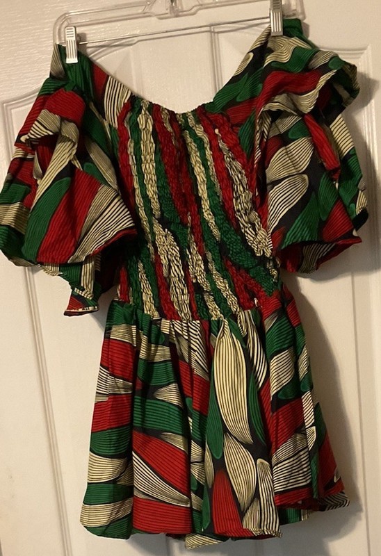 NEW African Women's  Top  multi  colored Elastic Embellishment Size M/L  SUMMER