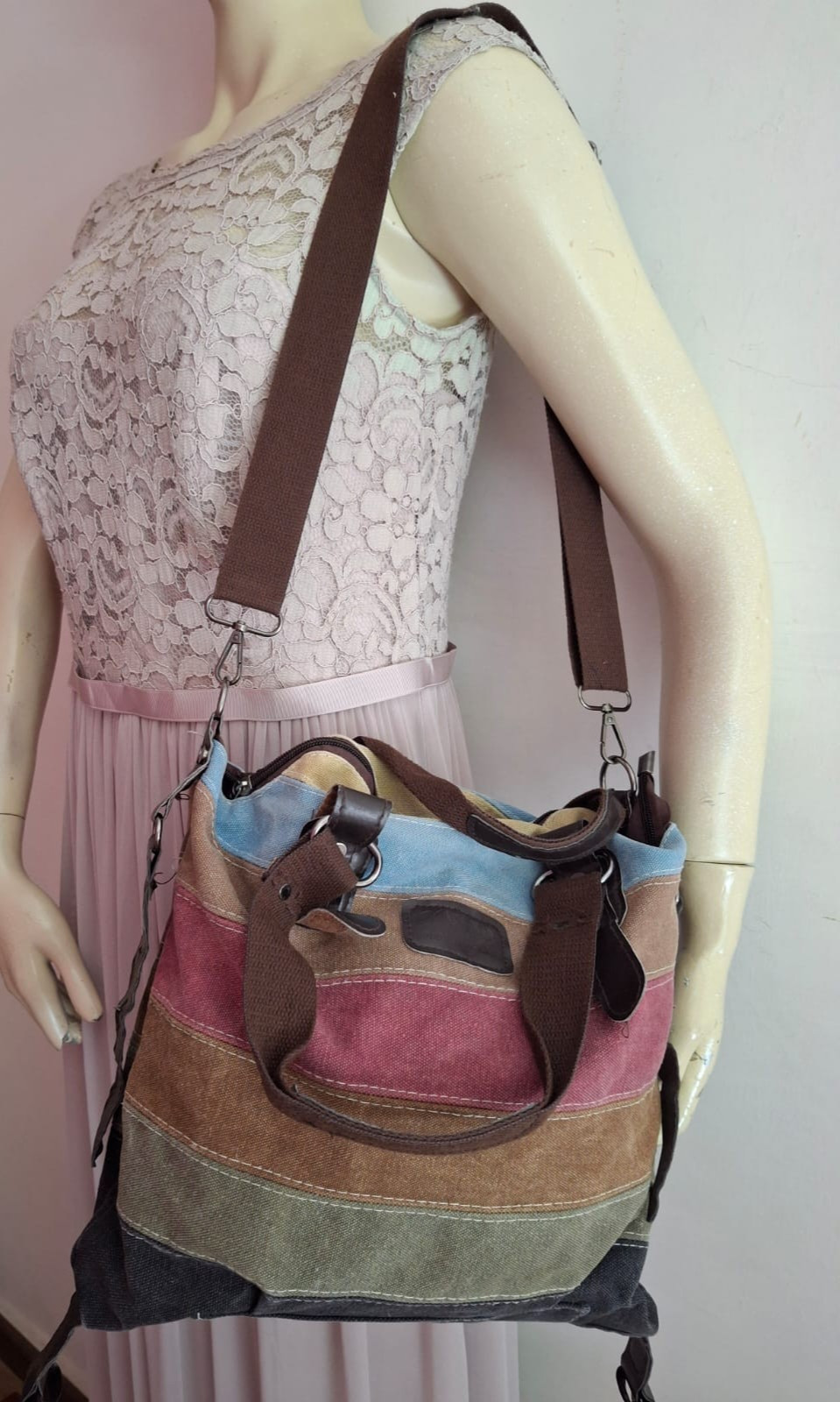 MSLD Canvas Patchwork Shoulder Bag Large Capacity… - image 4