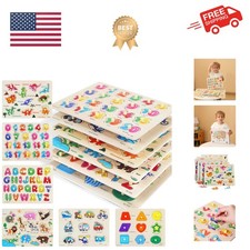 GRINNNIE Wooden Peg Puzzle for Toddlers, 6 Pack Toddler Puzzles Set for 3 4 5...