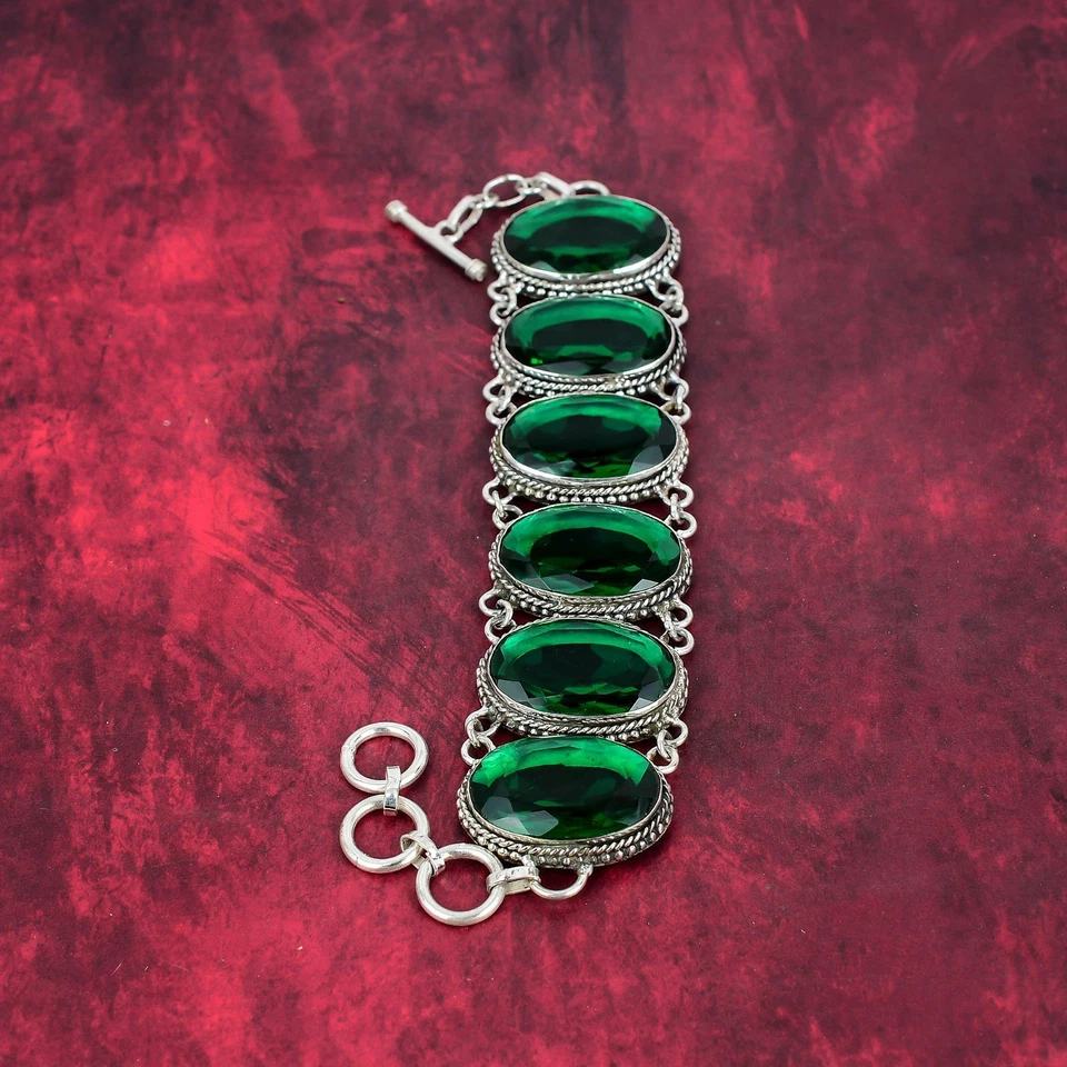 Chrome Diopside Gemstone Handmade 925 Sterling Silver Jewelry Bracelet For Gifts - Image 2 of 4