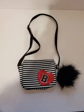 Justice Girls  Shoulder Bag Initial B Black White Stripe with PomPom