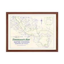 Old Map of Fishermans Santee Cooper Reservoir, SC 1944 - Vin