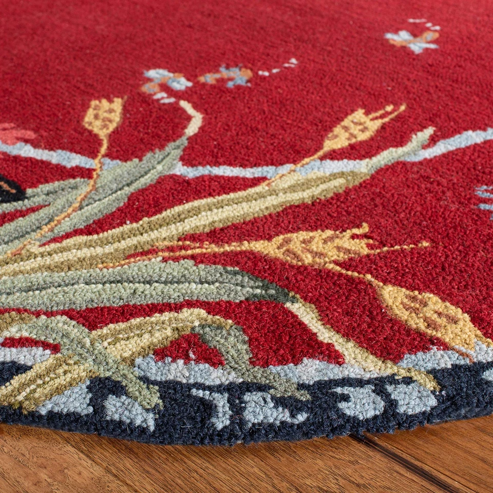 Chelsea Collection 5'6" Round Burgundy HK56C Hand-Hooked French Country Wool ... - Image 3 of 3