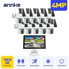 ANNKE 10CH 12'' Monitor Wireless 4MP PT Solar Security Camera System 2 Way Audio