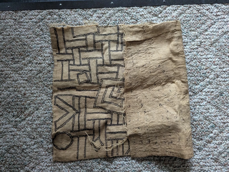 TELA DE RAFIA AFRICANA CUBA HECHA A MANO PANEL TEXTIL MONEDA KASSAI SHOOWA DR CONGO Foto 2 de 4