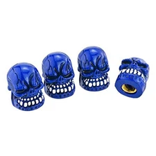  Tire Wheel Stem Valve Caps 4 Pack Skull Tire Rim Valve Cover Fits Cars blue