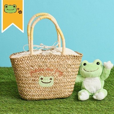 pickles the frog Embroidered Basket Bag Aquatic Plants Drawstring JAPAN NEW