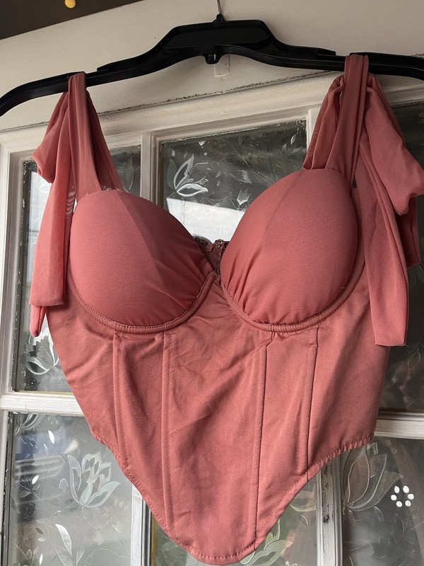 Windsor Corset Top Rose Color Size S with Underwire Support Tie Straps N Zipper