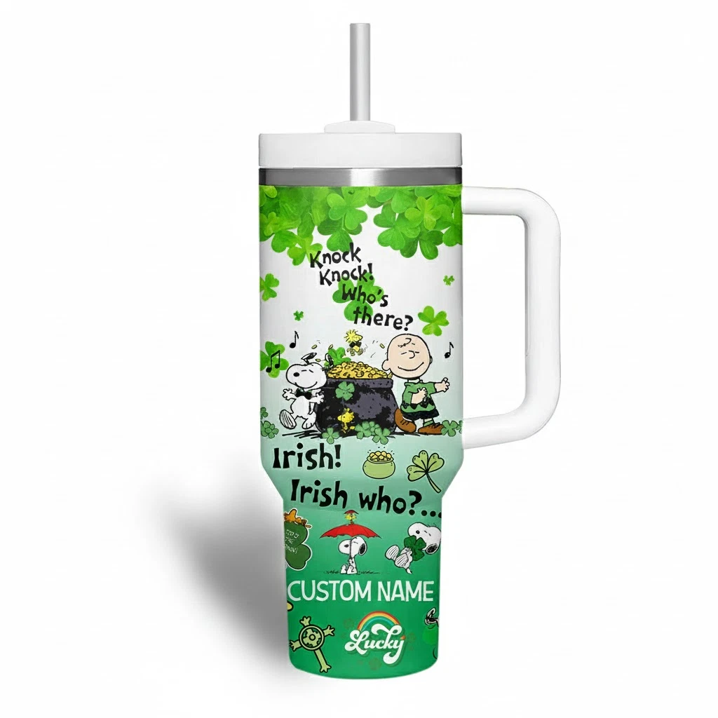 Custom Cartoon Dog St. Patrick’s Day Tumbler With Handle