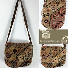 Vintage Handmade Real Carpet Cross Body Satchel Flap Bag