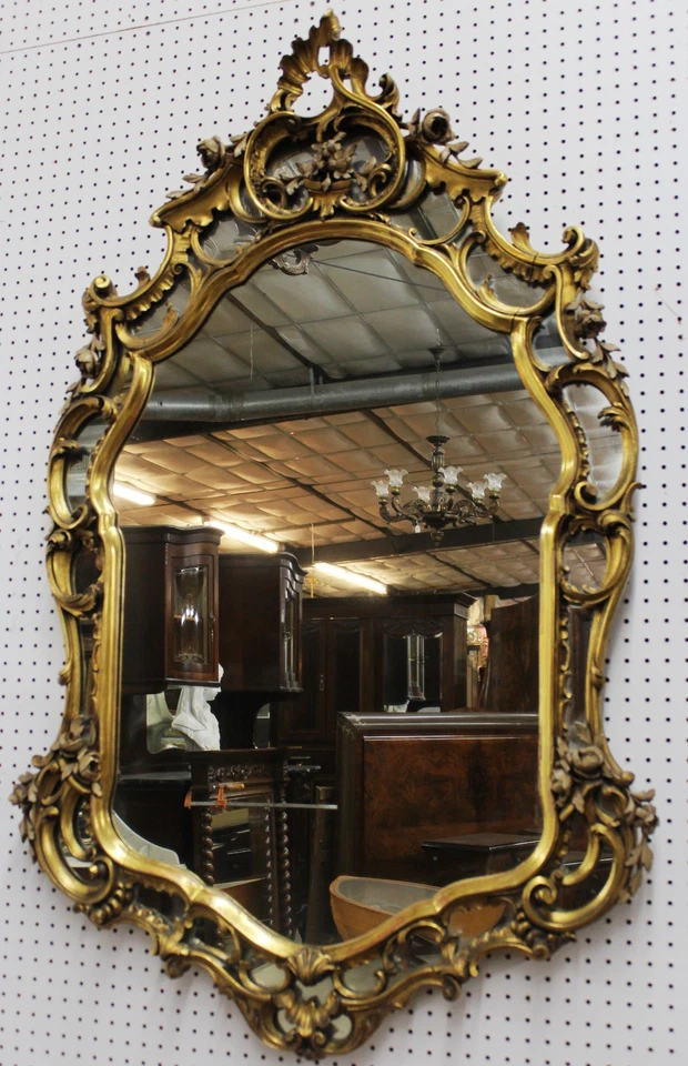 Antique HIGH QUALITY Gold Country French LouisXV Heavy Carved Wood Mirror C1870  - Image 4 of 4