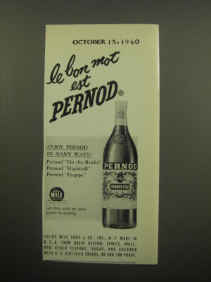 1960 Pernod Fils Advertisement - Le bon mot est Pernod